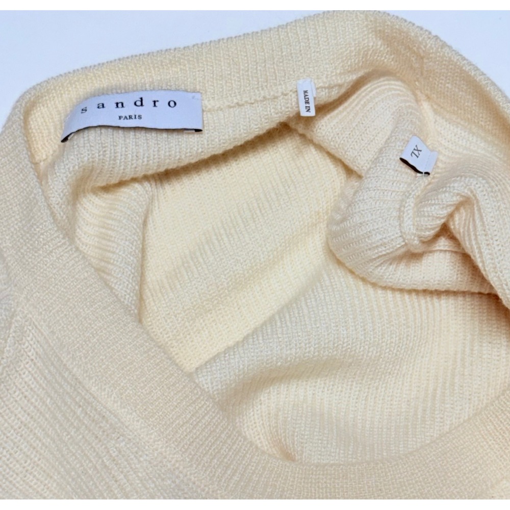 Sandro Paris Take It Easy Embroidered Wool Sweater Cream XL Small Hole - Picture 7 of 7